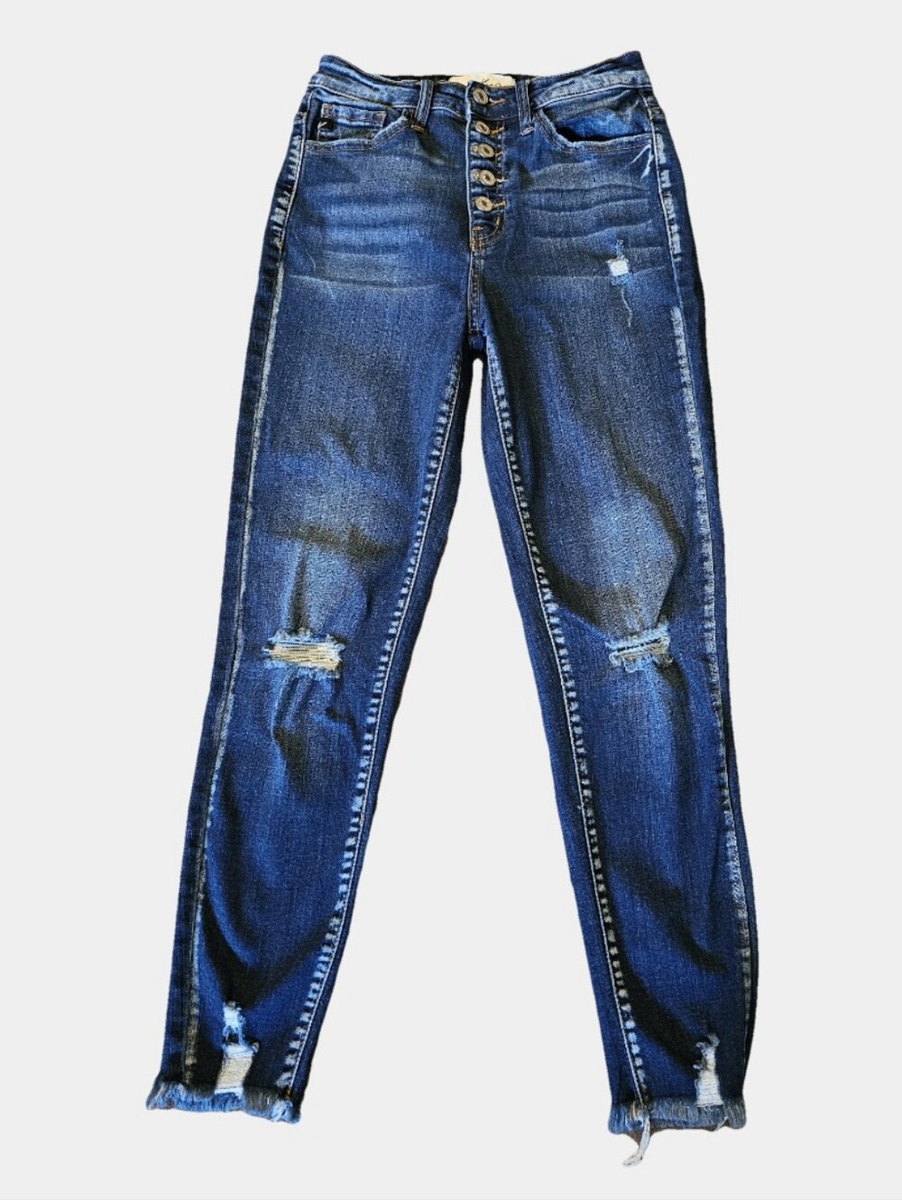 KanCan High Waist Dark Wash Distressed Button Fly Skinny Ankle Jeans Size 24